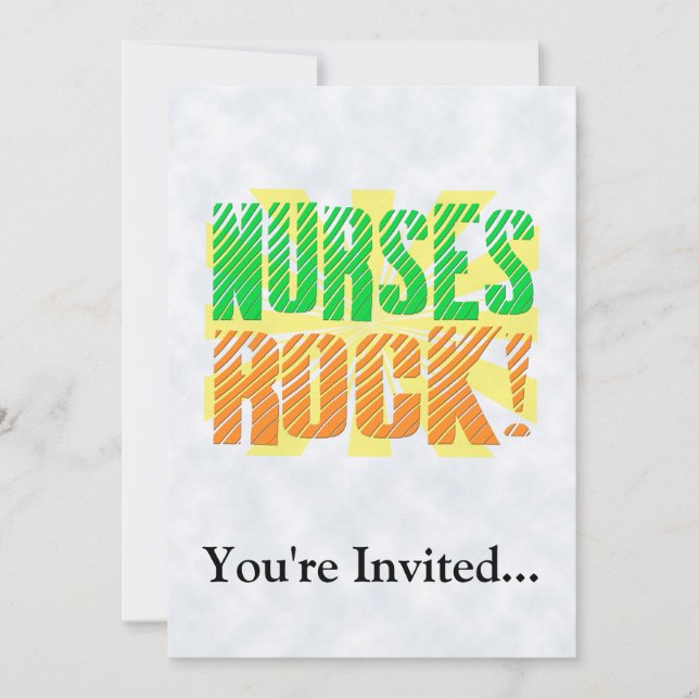 Nurses Rock, Orange and Green Fun Invitation (Front)