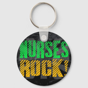 Nurses Rock, Orange and Green Fun Key Ring