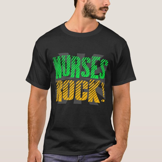 Nurses Rock, Orange and Green Fun T-Shirt (Front)