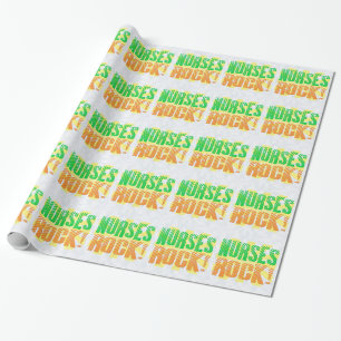 Nurses Rock, Orange/Green Fun Nurse Wrapping Paper