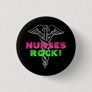 Nurses Rock Pinback Button   Neon colours