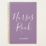 Nurses Rock Purple and White Script Personalised Planner<br><div class="desc">Keep up with your busy schedule in style with this Nurses Rock Purple And White Script Personalised Planner It is a modern design with the text "nurses rock" in big white trendy hand lettered script centred on the front of pastel lavender purple customisable planner. Name is across lower front. Click...</div>
