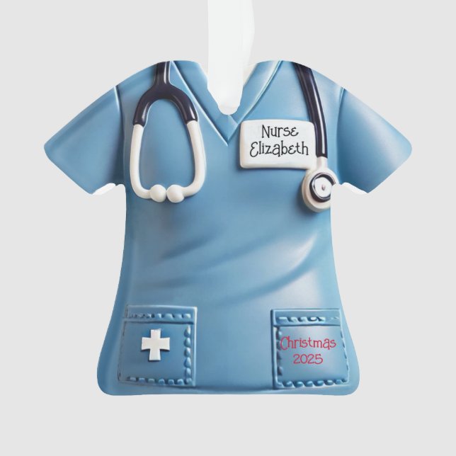 Nurses Scrubs Shirt Personalised Christmas Ornamen Ornament (Front)