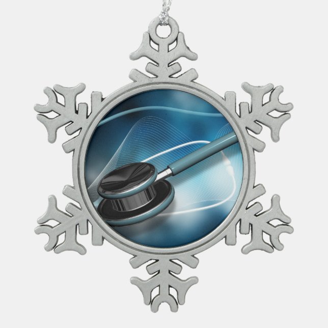 Nurses Stethoscopes Snowflake Pewter Christmas Ornament (Front)