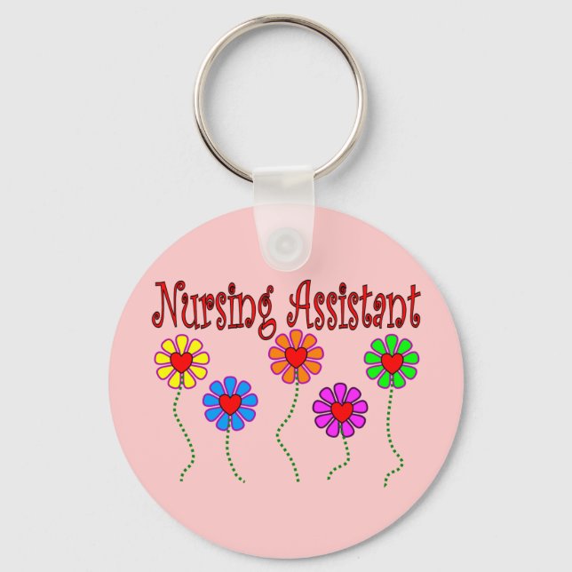 Nursing Assistant Gifts--Floral Design Key Ring (Front)