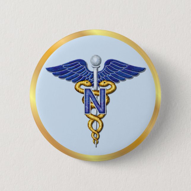 Nursing Caduceus 6 Cm Round Badge (Front)