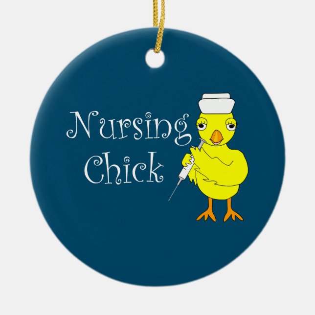 Nursing Chick Text Ceramic Ornament (Front)