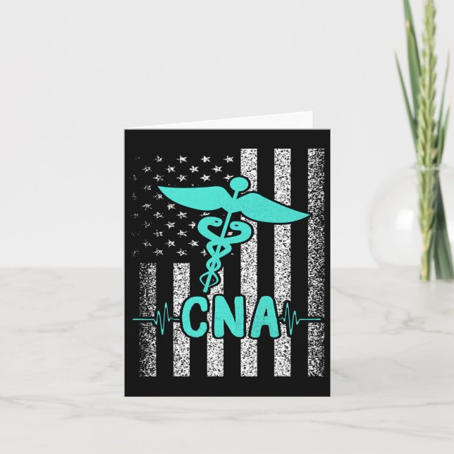 Nursing Cna Certified Nurse Istant American Flag V Card (Front)