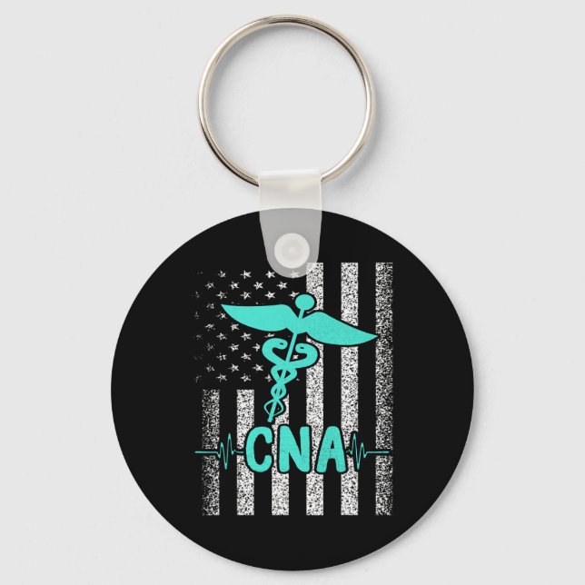 Nursing Cna Certified Nurse Istant American Flag V Key Ring (Front)