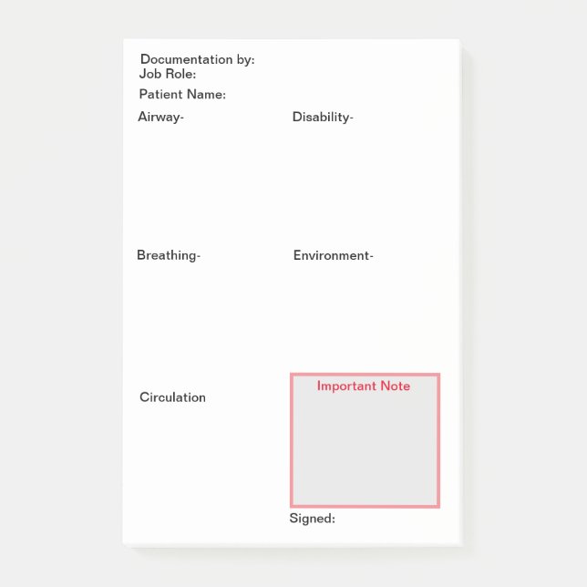 Nursing documentation post-its (vertical) post-it notes (Front)