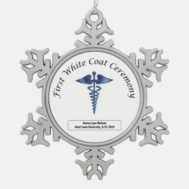 Nursing First White Coat Ceremony Snowflake Pewter Christmas Ornament (Front)