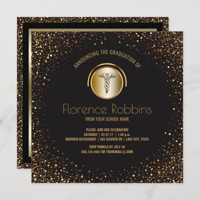 Nursing Graduation Party | Gold Pinning Ceremony Invitation (Front/Back)