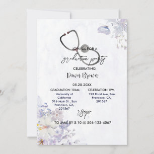 Nursing Graduation Party Watercolor Purple Floral  Invitation