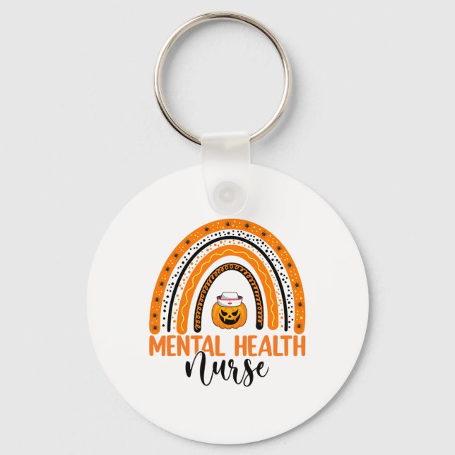Nursing Halloween Pumpkin Rainbow Mental Health Nu Key Ring (Front)