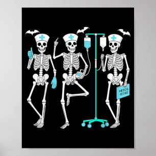Nursing Halloween Skeleton Nurse Healthcare Spooky Poster