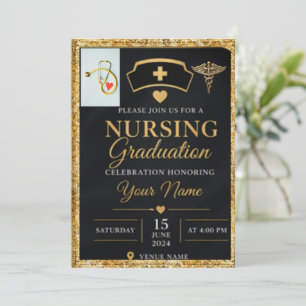 nursing invite black gold, caduceus invitation, me