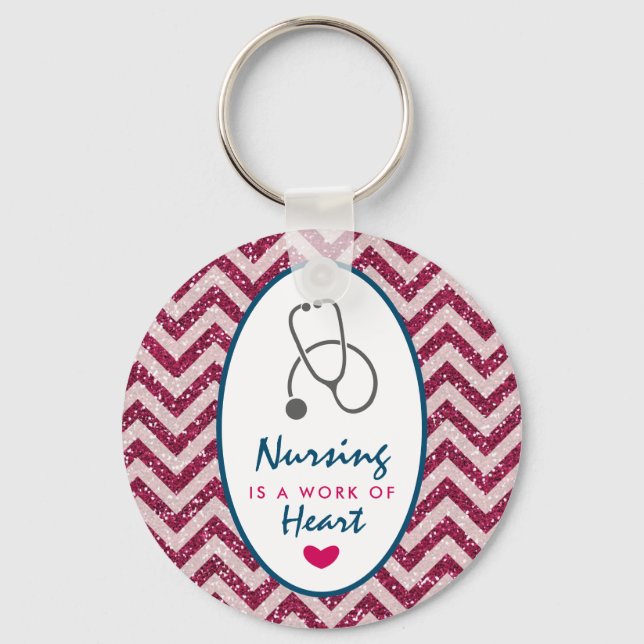 Nursing is a work of Heart Saying w/ Stethescope Key Ring (Front)