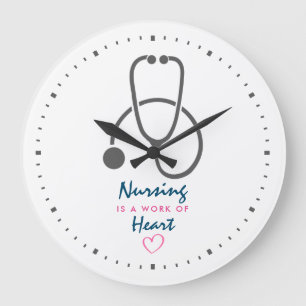 Nursing is a work of Heart Saying w/ Stethescope Large Clock
