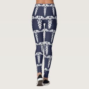 Nursing Medical Caduceus Symbol Stylish Navy Blue Leggings