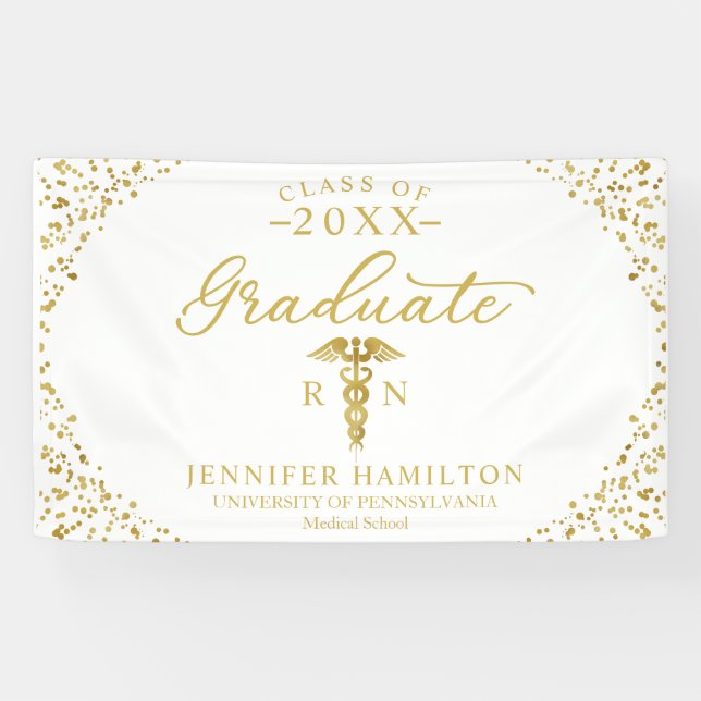 Nursing Medical School White Gold Graduation Banner (Horizontal)