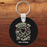 Nursing My Patients & My Plants Retro Floral Steth Key Ring<br><div class="desc">Celebrate the dual passion of caregiving and gardening with this vintage-inspired botanical design. Featuring a hand-drawn stethoscope entwined with delicate daisies and tulips,  this retro artwork is perfect for plant-loving nurses and healthcare professionals. A thoughtful and stylish tribute for Nurse Appreciation Day or any healthcare milestone.</div>