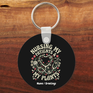 Nursing My Patients & My Plants Retro Floral Steth Key Ring