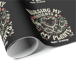 Nursing My Patients & My Plants Retro Floral Steth Wrapping Paper