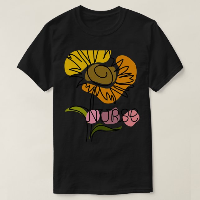 Nursing Nurse Sunflower Boho One Line Drawing T-Shirt (Design Front)