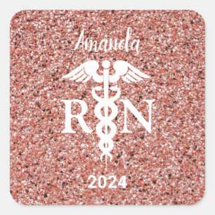 Nursing RN Graduation Pink Glitter Personalised Square Sticker
