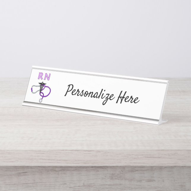 Nursing RN Stethoscope Personalised  Desk Name Pla Plate (Front)