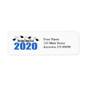 Nursing School Grad 2020 Caps And Diplomas (Blue) Return Address Label