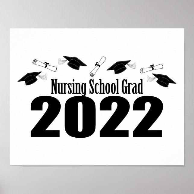 Nursing School Grad 2022 Caps And Diplomas (Black) Poster (Front)