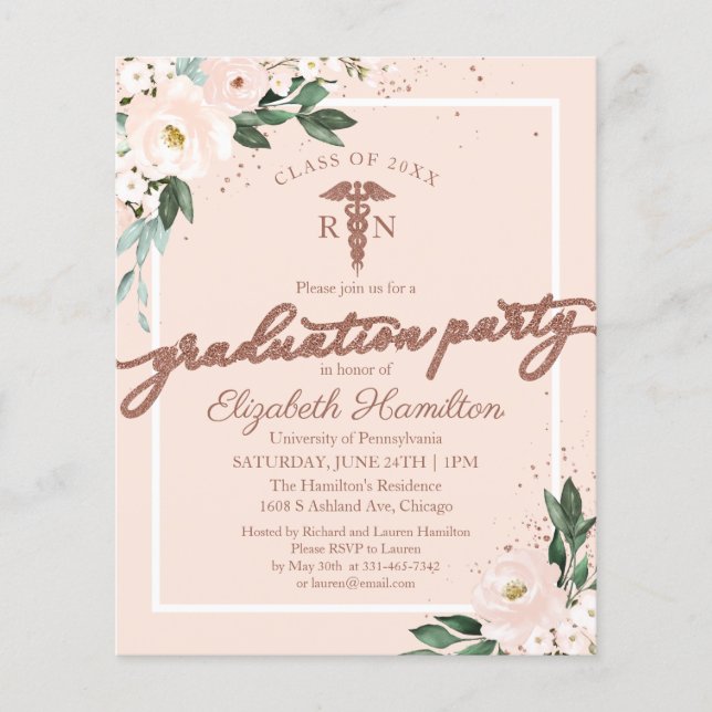 Nursing School Grad Party Budget Invitations (Front)