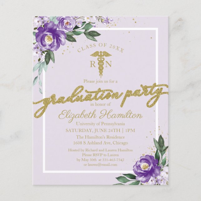 Nursing School Grad Party Budget Invitations (Front)