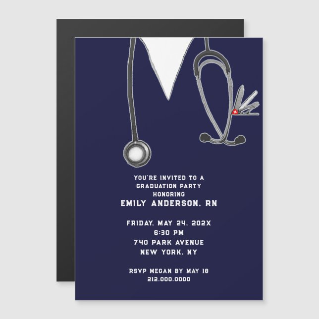 Nursing School Grad Party Magnetic Invitation (Front/Back)