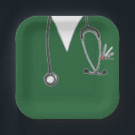 Nursing School Grad Party Paper Plate<br><div class="desc">Unique medical-themed nurse party plates featuring nursing scrubs and a stethoscope illustration to add something special to nurse's celebration party.</div>