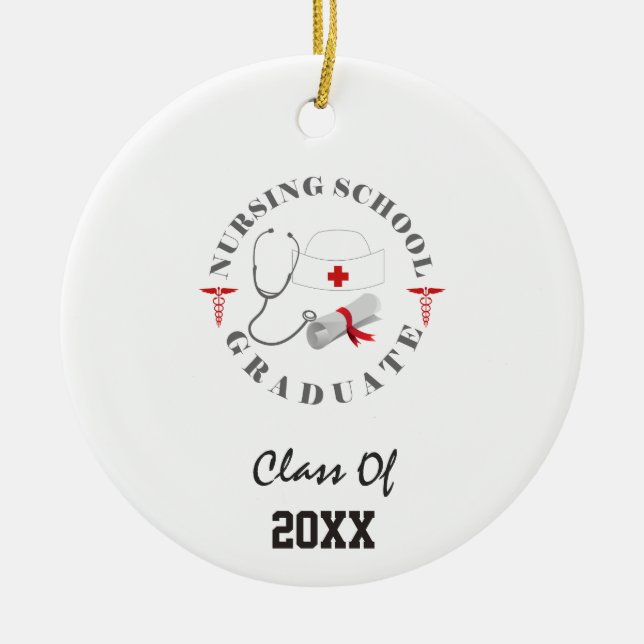 Nursing School Graduate Gear Ceramic Tree Decoration (Front)