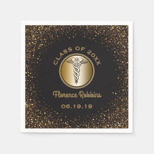 Nursing School Graduation Black Gold Caduceus Napkin