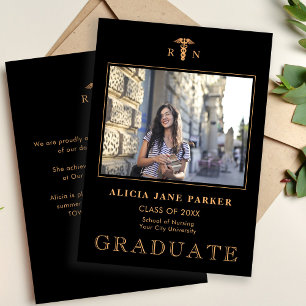 Nursing school graduation black gold photo announcement