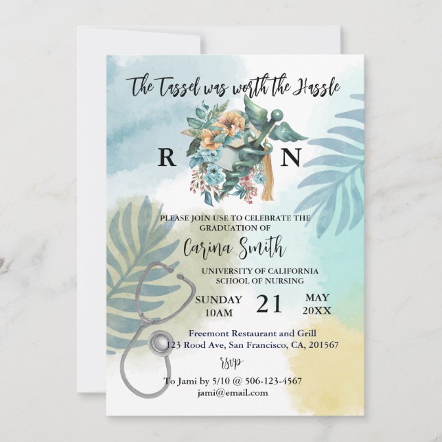 Nursing School Graduation Boho Botanical Floral  Invitation (Front)