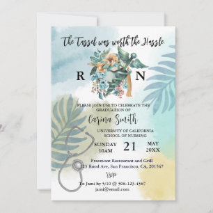 Nursing School Graduation Boho Botanical Floral  Invitation