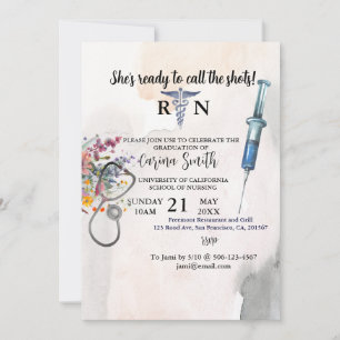 Nursing School Graduation Boho Wildflower Bouquet  Invitation