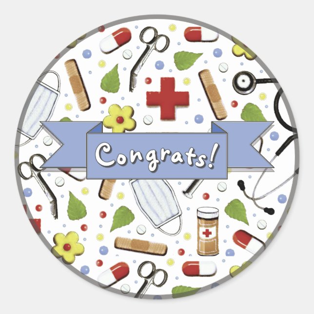 Nursing School Graduation Congrats Classic Round Sticker (Front)
