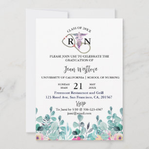 Nursing School Graduation Floral Spring Invitation