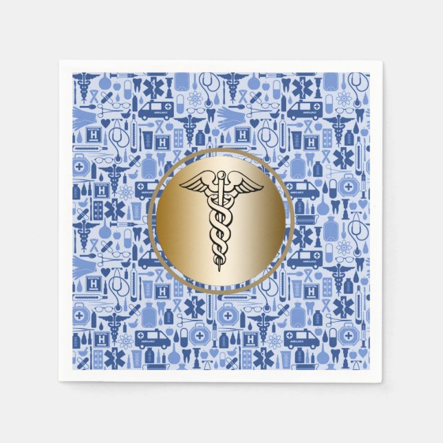 Nursing School Graduation Gold Caduceus Napkin (Front)