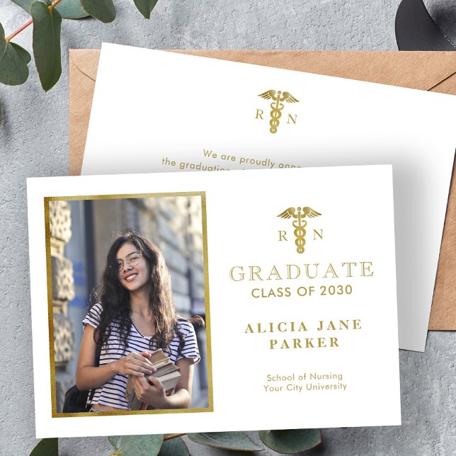 Nursing school graduation gold elegant photo announcement (Creator Uploaded)