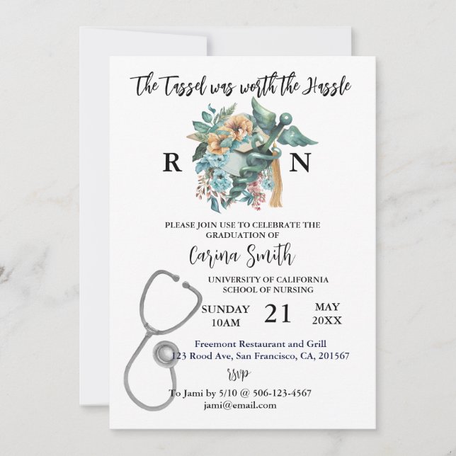 Nursing School Graduation Minimalist Boho Floral Invitation (Front)
