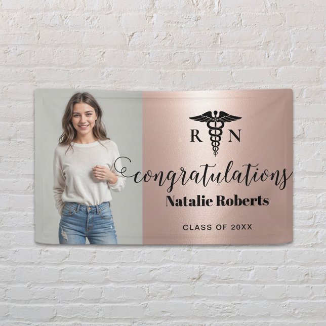 Nursing School Graduation Modern Rose Gold Photo Banner (Creator Uploaded)