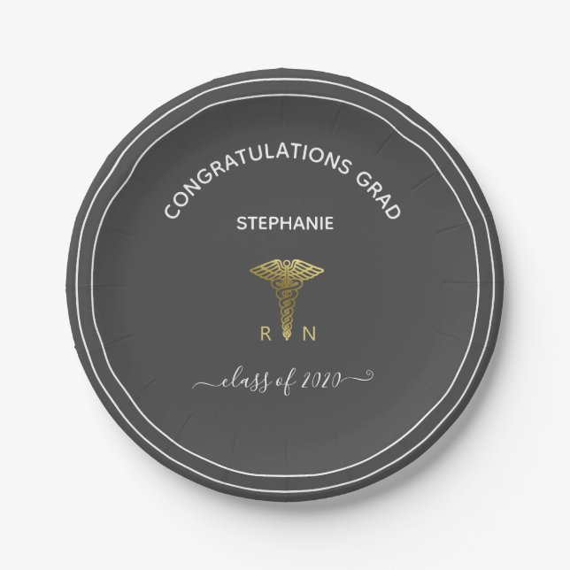 Nursing School Graduation Party  Dark Gray Paper Plate (Front)