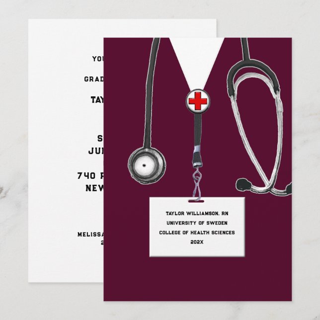 Nursing School Graduation Party Invitation (Front/Back)
